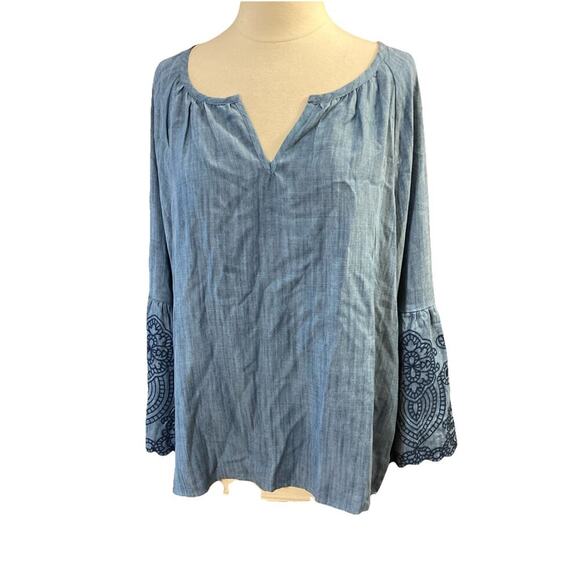 SOFT SURROUNDINGS Women’s Misty Shirt Sz L 14 New Embroidered Chambray $110 - Picture 4 of 10